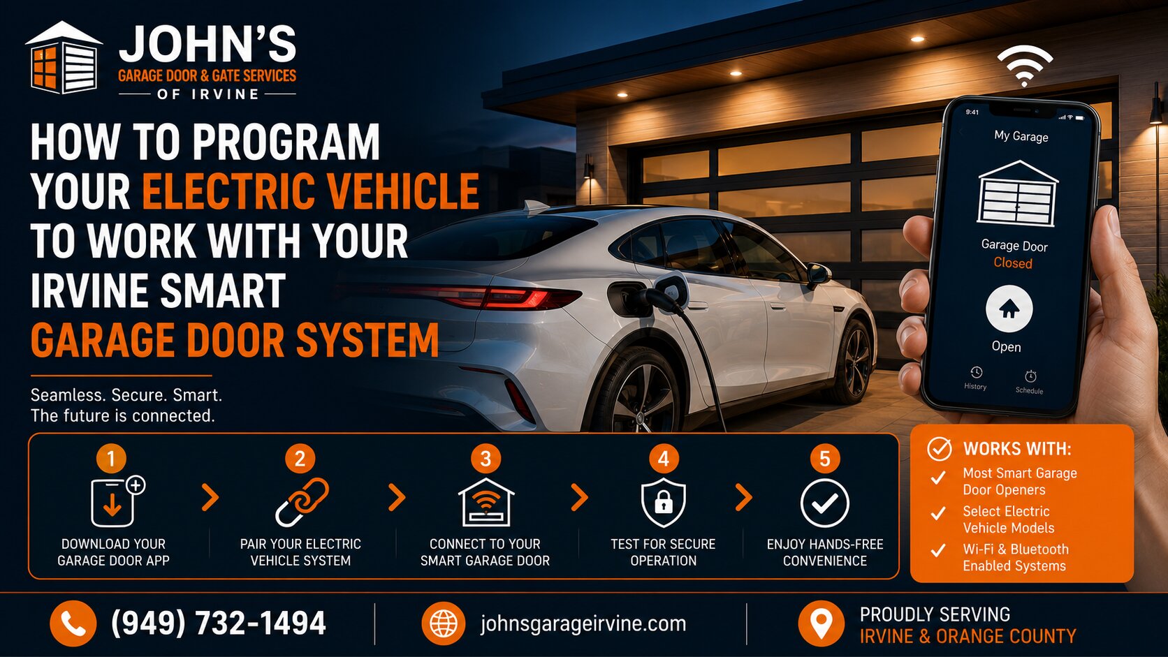 How to Program Your Electric Vehicle to Work With Your Irvine Smart Garage Door System