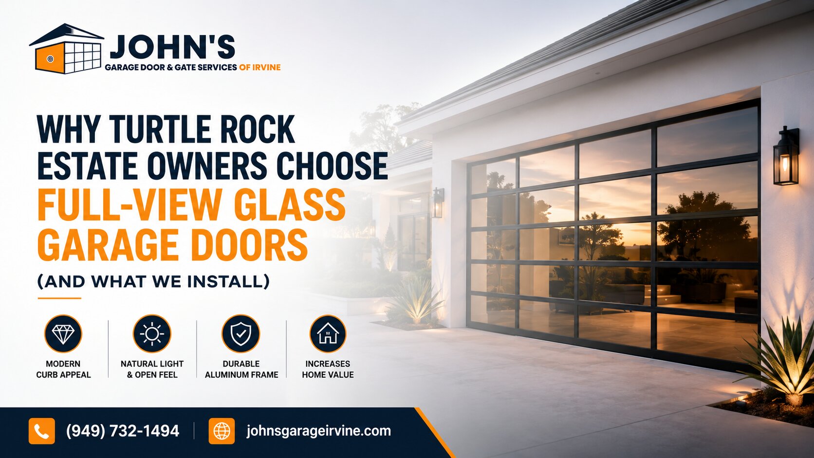 Why Turtle Rock Estate Owners Choose Full-View Glass Garage Doors (And What We Install)